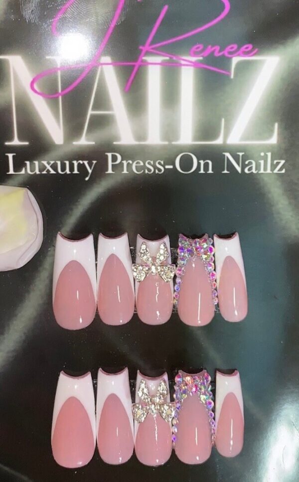 We Luv A Good French Set | Bling White French Press On Nails - Image 2