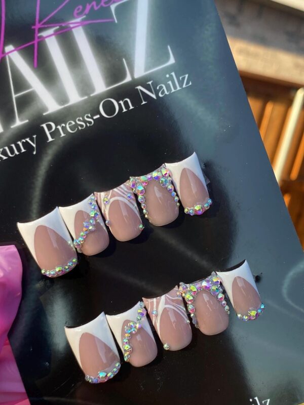 Baddie Bling Set | Bling White French Press On Nails - Image 2