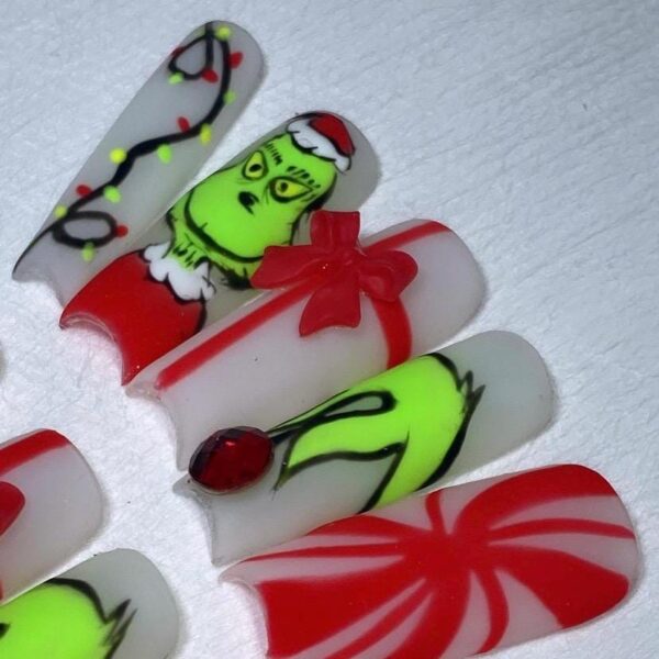 He’s A Mean One Grinch Set | Matte Red & Green Character Holiday Press On Nails - Image 2