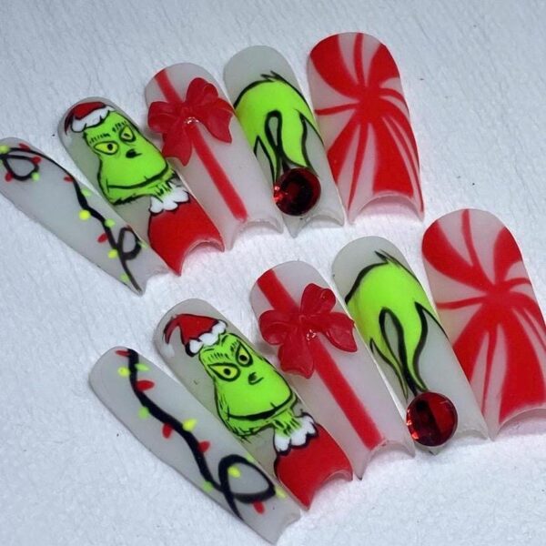 He’s A Mean One Grinch Set | Matte Red & Green Character Holiday Press On Nails - Image 3