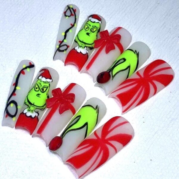 He’s A Mean One Grinch Set | Matte Red & Green Character Holiday Press On Nails